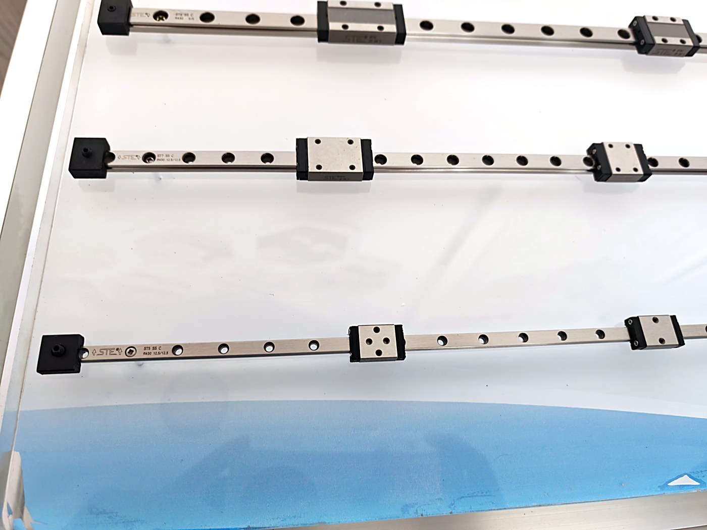 Full DDJ miniature linear guide range — rails and carriages in several sizes